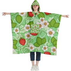 Strawberries Pattern Seamless Women s Hooded Rain Ponchos by Posterlux