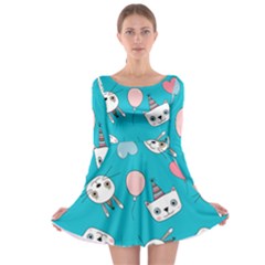 Birtay Cats Bunnies, Koteto Long Sleeve Skater Dress by kyorashop23