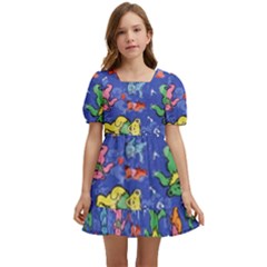 Grateful Dead Dancing Bears Pattern Kids  Short Sleeve Dolly Dress by Salmanaz77