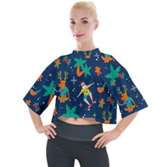 Colorful Funny Christmas Pattern Mock Neck T-shirt by Ket1n9