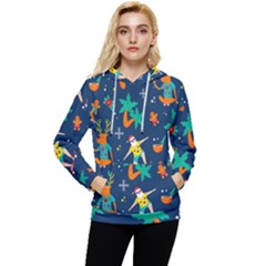 Colorful Funny Christmas Pattern Women s Lightweight Drawstring Hoodie by Ket1n9