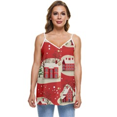 Christmas New Year Seamless Pattern Casual Spaghetti Strap Chiffon Top by Ket1n9