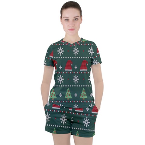 Beautiful Knitted Christmas Pattern Women s T-shirt And Shorts Set by Ket1n9