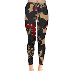 Christmas Pattern With Snowflakes Berries Everyday Leggings  by Ket1n9