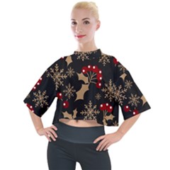 Christmas Pattern With Snowflakes Berries Mock Neck T-shirt by Ket1n9