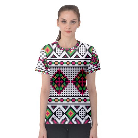 Ukrainian Folk Seamless Pattern Ethnic Ornament Border Element Traditional Women s Sport Mesh T-shirt by Grandong