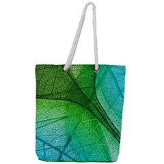 3d Leaves Texture Sheet Blue Green Full Print Rope Handle Tote (large)