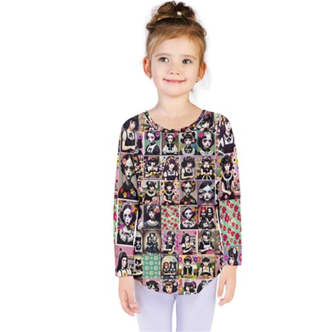 Spanish Gothic Girls Pattern Kids  Long Sleeve T-shirt by violetheavensky