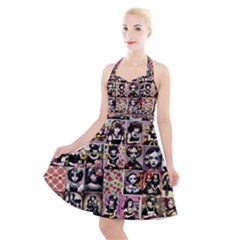 Spanish Gothic Girls Pattern Halter Party Swing Dress  by violetheavensky