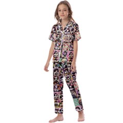 Spanish Gothic Girls Pattern Kids  Satin Short Sleeve Pajamas Set by violetheavensky