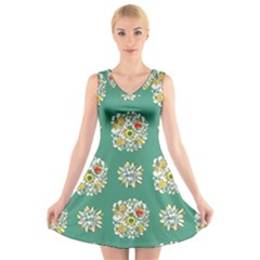 Retro 1960s Flowers Pattern 2 V-neck Sleeveless Dress by violetheavensky