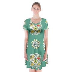 Retro 1960s Flowers Pattern 2 Short Sleeve V-neck Flare Dress by violetheavensky