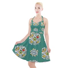 Retro 1960s Flowers Pattern 2 Halter Party Swing Dress  by violetheavensky