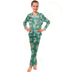 Retro 1960s Flowers Pattern 2 Kids  Satin Long Sleeve Pajamas Set by violetheavensky