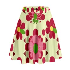 Retro 1960s Flowers Pattern 4 High Waist Skirt by violetheavensky