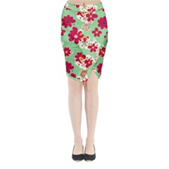 Retro 1960s Flowers Pattern Midi Wrap Pencil Skirt by violetheavensky