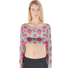 Retro 1880s Flowers Pattern 11 Long Sleeve Crop Top by violetheavensky