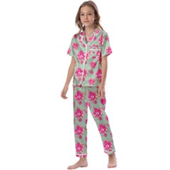 Retro 1880s Flowers Pattern 11 Kids  Satin Short Sleeve Pajamas Set by violetheavensky