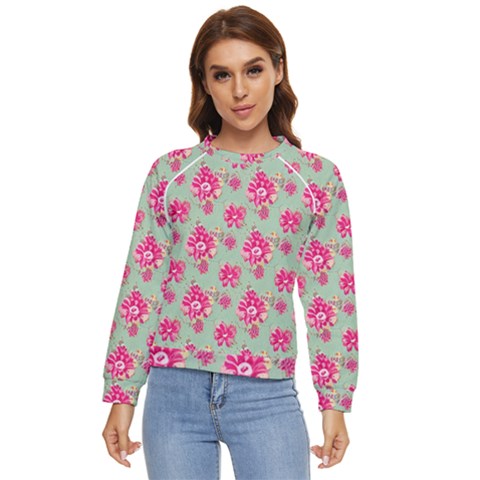 Retro 1880s Flowers Pattern 11 Women s Long Sleeve Raglan T-shirt by violetheavensky