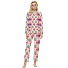 Retro 1880s Flowers Pattern 10 Womens  Long Sleeve Velvet Pocket Pajamas Set by violetheavensky