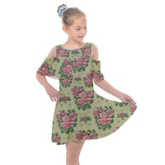 Retro 1880s Flowers Pattern 9 Kids  Shoulder Cutout Chiffon Dress by violetheavensky