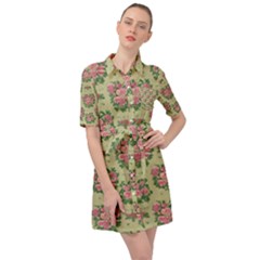 Retro 1880s Flowers Pattern 9 Belted Shirt Dress by patterns123