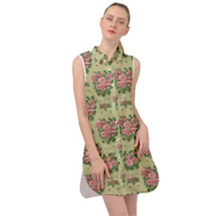 Retro 1880s Flowers Pattern 9 Sleeveless Shirt Dress by patterns123