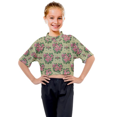 Retro 1880s Flowers Pattern 9 Kids Mock Neck T-shirt by violetheavensky