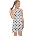 Fly Phot Motif Seamless Black And White Pattern Kids  Halter Collar Waist Tie Chiffon Dress View3