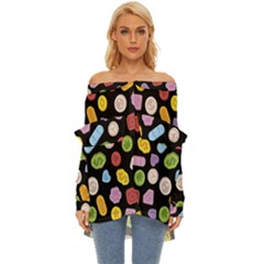 Ecstasy Pills Pattern Off Shoulder Chiffon Pocket Shirt by Valentinaart