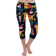 Funny Christmas Pattern Background Capri Yoga Leggings by Ket1n9