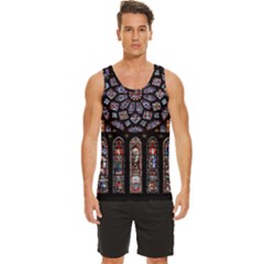 Chartres Cathedral Notre Dame De Paris Stained Glass Men s Wide Collar Tank Top by Grandong