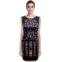 Chartres Cathedral Notre Dame De Paris Stained Glass Sleeveless Velvet Midi Dress by Grandong