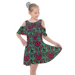 Retro 1880s Flowers Pattern 3 Kids  Shoulder Cutout Chiffon Dress by violetheavensky