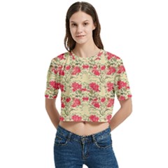 Retro 1880s Flowers Pattern 18 Women s Round Neck Short Sleeve Crop Top by violetheavensky