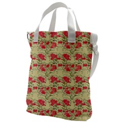 Retro 1880s Flowers Pattern 18 Canvas Messenger Bag by violetheavensky