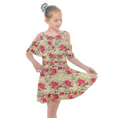 Retro 1880s Flowers Pattern 18 Kids  Shoulder Cutout Chiffon Dress by violetheavensky