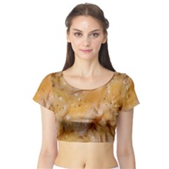 Homemade Flan Extreme Close-up Texture Short Sleeve Crop Top by dflcprintsclothing