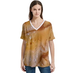 Homemade Flan Extreme Close-up Texture Wb V-neck Split Shoulder Casual T-shirt by dflcprintsclothing