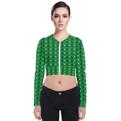 Green Christmas Tree Pattern Background Long Sleeve Zip Up Bomber Jacket by Paksenen