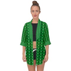 Green Christmas Tree Pattern Background Open Front Chiffon Kimono by Paksenen