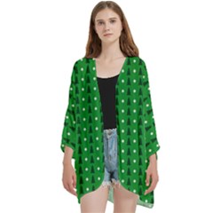 Green Christmas Tree Pattern Background Open Front 3/4 Sleeve Batwing Chiffon Cardigan Kimono by Paksenen