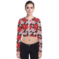 Poinsettia Pattern Seamless Pattern Christmas Xmas Long Sleeve Zip Up Bomber Jacket by Paksenen