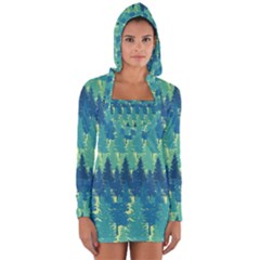 Christmas Trees Pattern Digital Paper Seamless Long Sleeve Hooded T-shirt by Paksenen