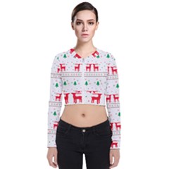 Red Green And Blue Christmas Themed Illustration Long Sleeve Zip Up Bomber Jacket by Paksenen