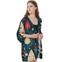 Christmas Tree Pattern Open Front 3/4 Sleeve Batwing Chiffon Cardigan Kimono View3