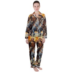 Heroic Trump Warrior In Golden Armor Women s Long Sleeve Satin Pajamas Set	 by AwesomeSauce