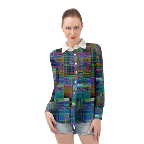 Glitch Chaos Print Long Sleeve Chiffon Shirt by dflcprintsclothing