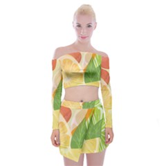 Citrus Fruit Healthy Vitamin Off Shoulder Top With Mini Skirt Set by Paksenen