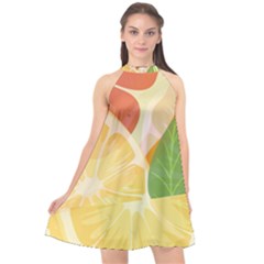 Citrus Fruit Healthy Vitamin Halter Neckline Chiffon Dress  by Paksenen